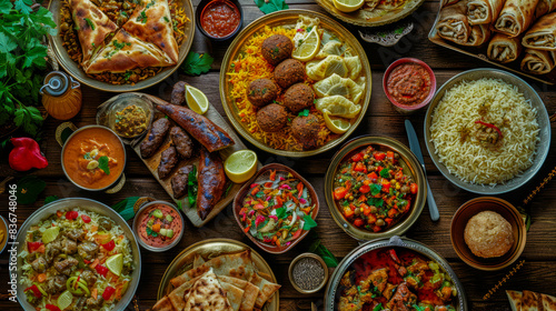 top-view-eid-al-fitr-celebration-with-delicious-food.all beautifully arranged on the dinner table.