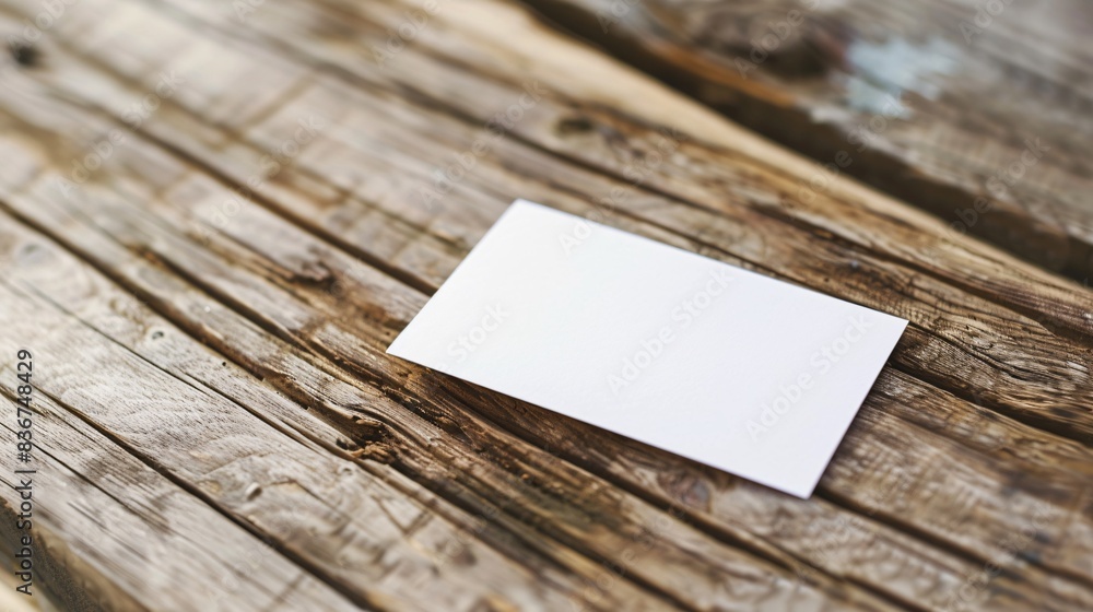 A minimalist white business card placed on a wooden table, ready for customization A minimalist white business card placed on a wooden table, ready for customization