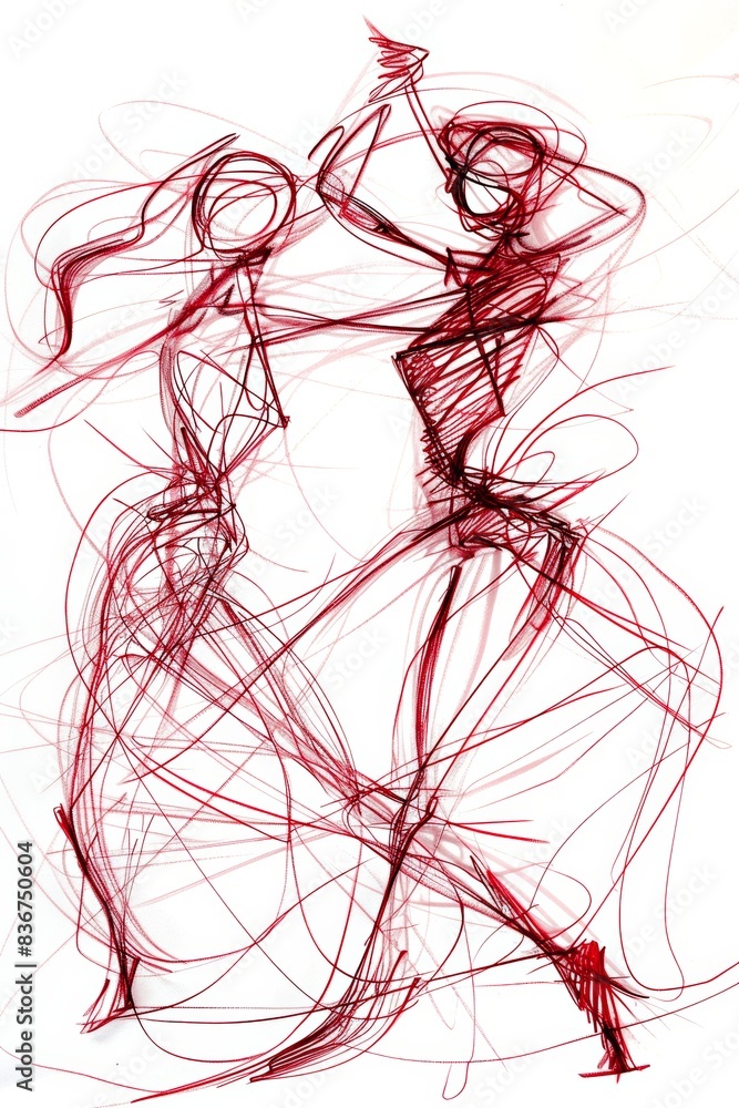 Hand Drawn Sketch of Two Red Dancers Performing in Motion. Generative AI Hand Drawn Sketch of Two Red Dancers Performing in Motion. Generative AI