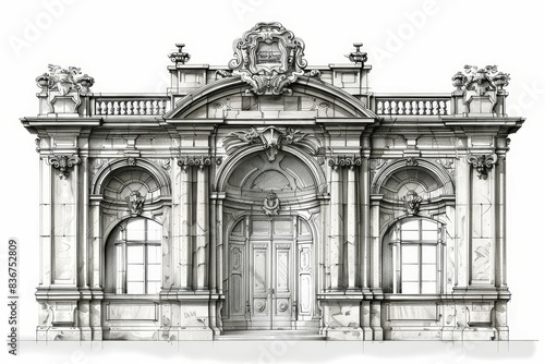 sketch perspective of facade design by BEAUX ARTS style