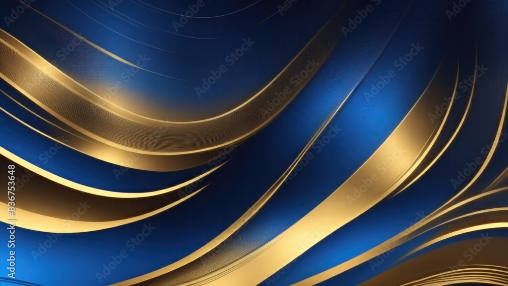 Black and Gold Gradient Soft Waving Lines with gradient blue Abstract Background