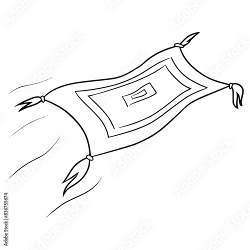 magic flying carpet illustration hand drawn outline vector