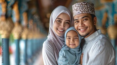 Bruneian family. Brunei. Families of the World. A happy family with traditional Muslim attire is smiling at the camera in a warm and loving embrace. . #fotw photo