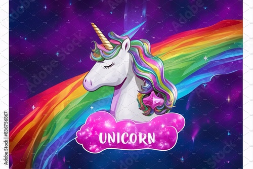 Unicorn background with rainbow mesh. Mystical universe banner in princess colors