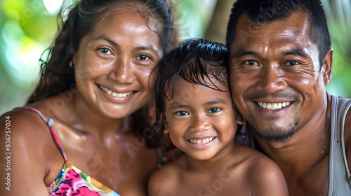 Micronesian family. Federated States of Micronesia. Families of the World. A smiling family with a young child posing happily in a lush, green tropical setting. . #fotw photo