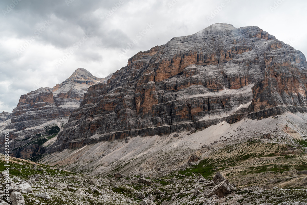 Tofana di Rozes mountain peak above highest part of Val Travenanzes valley in the Dolomites Tofana di Rozes mountain peak above highest part of Val Travenanzes valley in the Dolomites