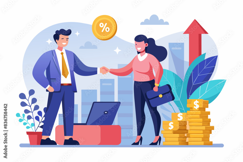 a group of people shaking hands with a laptop, Successful negotiation leads to a salary increase a group of people shaking hands with a laptop, Successful negotiation leads to a salary increase