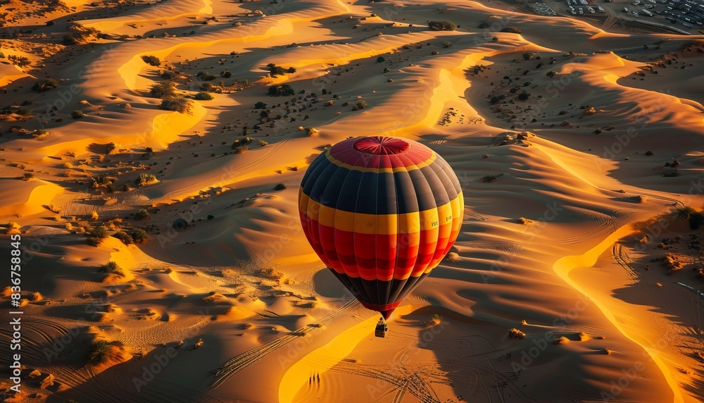 Naklejka premium Floating Above the Desert: A Journey in a Hot Air Balloon - AR 7:4