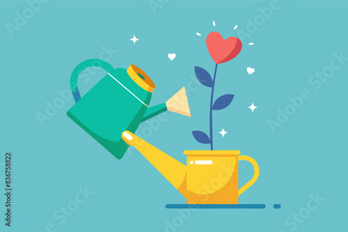 minimalist vector hand holding a watering can, nurturing a single, delicate flower