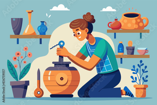 a man is making a pot with a wheel, Learning a new craft like pottery or woodworking unlocks hidden reservoir creativity