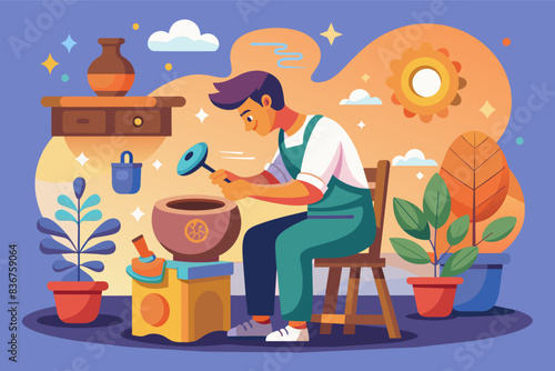 a man is making a pot with a wheel, Learning a new craft like pottery or woodworking unlocks hidden reservoir creativity