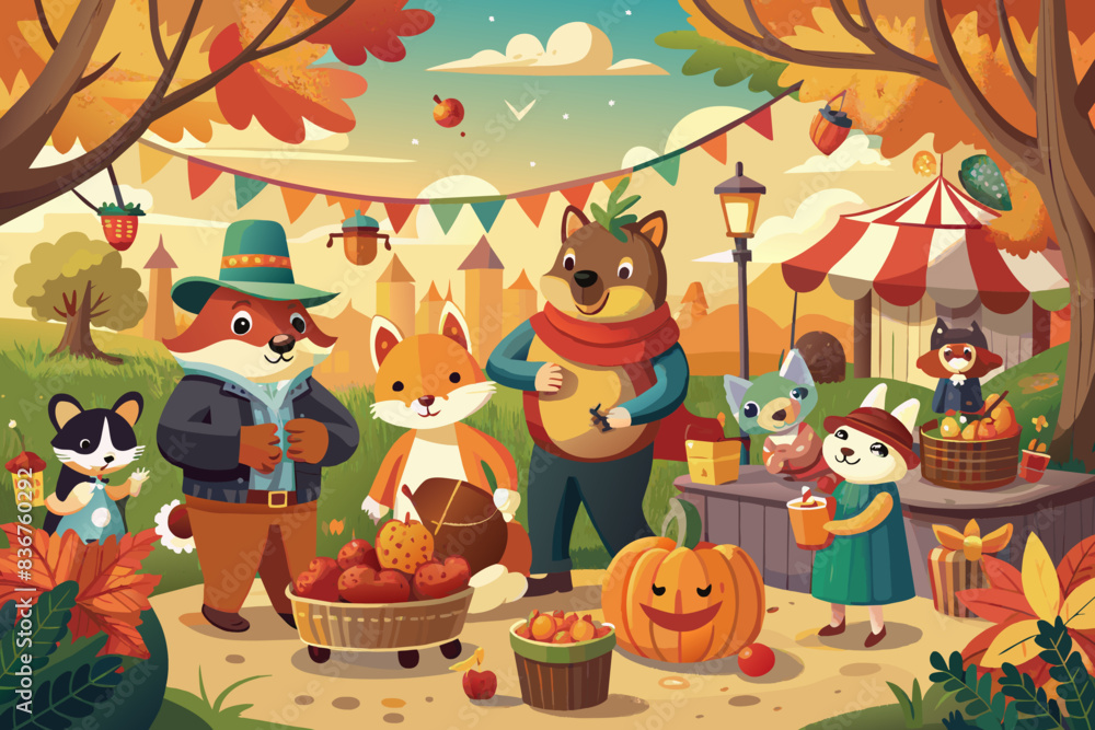 a group of animals in a forest with a scare, a group of animals in a forest with a scare, whimsical sceneanimals preparing for a fall festival a group of animals in a forest with a scare, a group of animals in a forest with a scare, whimsical sceneanimals preparing for a fall festival