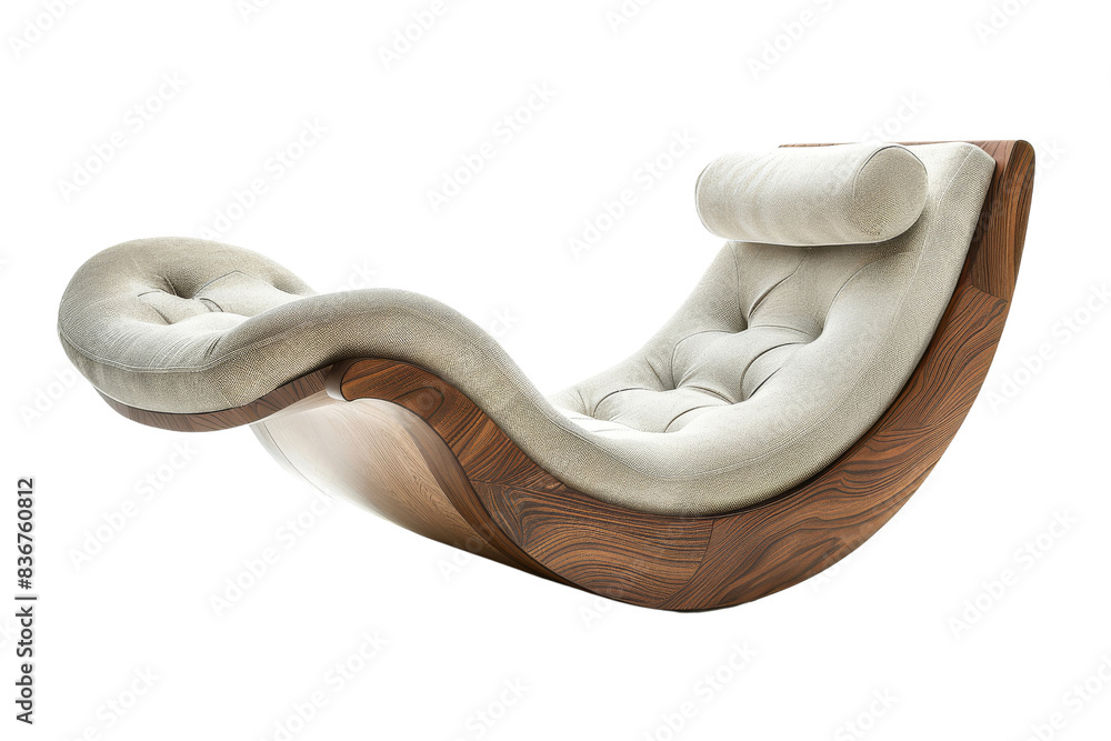 Modern Lounger Chair with Wooden Frame and Beige Upholstery Modern Lounger Chair with Wooden Frame and Beige Upholstery