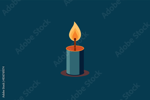 a candle with a flame on a plate, minimalist vector single lit candle casting a warm glow, creating a calming atmosphere