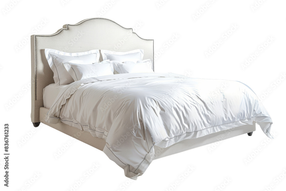 Fototapeta premium Elegant White Upholstered Bed with Pillow Top Mattress