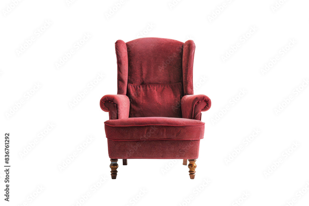 Fototapeta premium Red Velvet Armchair with Wooden Legs