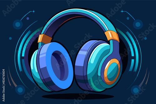 a pair of headphones with a blue background, pairnoise-canceling headphones, emphasizing their sleek form and technological prowess
