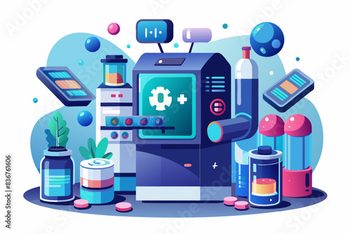 a person in a lab coat is making something, personalized medicine dispenser, precisely delivering medication with a user-friendly interface