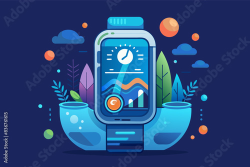 a smart watch with a plant in the background, personal hydration monitor, keeping trackyour daily water intake with sleek visuals