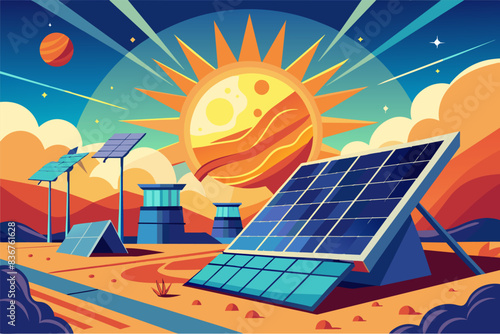 solar panel system, capturing the sun's rays and converting them into clean energy