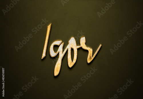 Old gold text effect of name Igor with 3D glossy style Mockup. photo