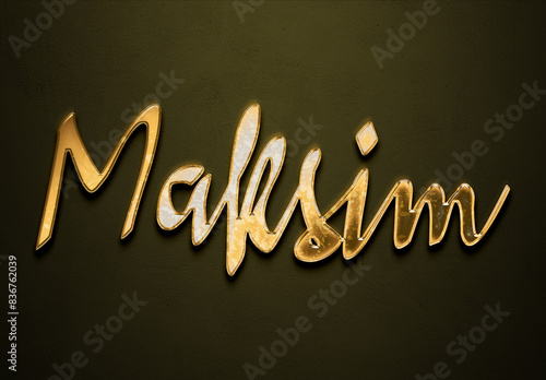 Old gold text effect of name Maksim with 3D glossy style Mockup. photo