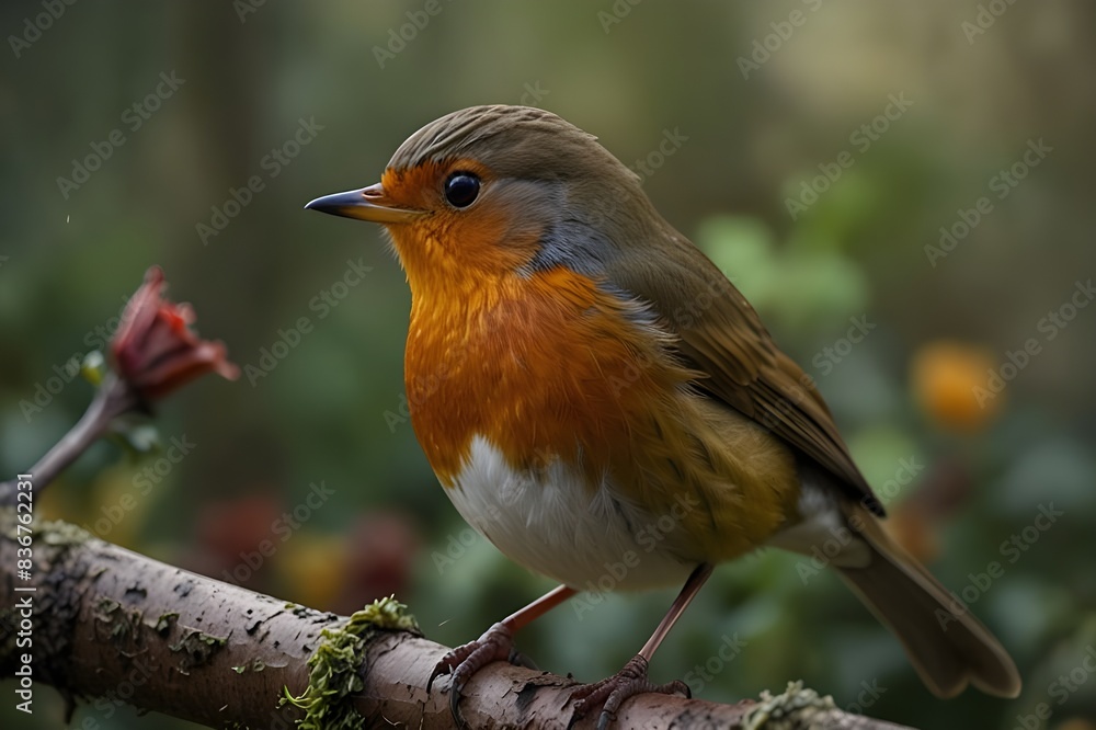 Robin redbreast ( Erithacus rubecula) bird a British European garden songbird with a red or orange breast often found on Christmas cards