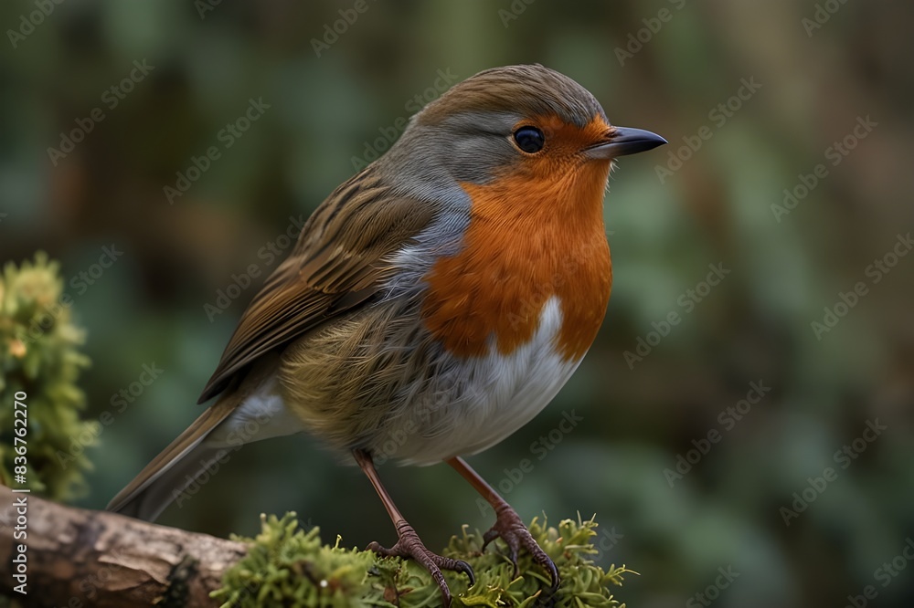 Robin redbreast ( Erithacus rubecula) bird a British European garden songbird with a red or orange breast often found on Christmas cards