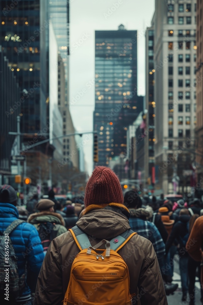 a crowd of people walking on a city street towards work or school a crowd of people walking on a city street towards work or school