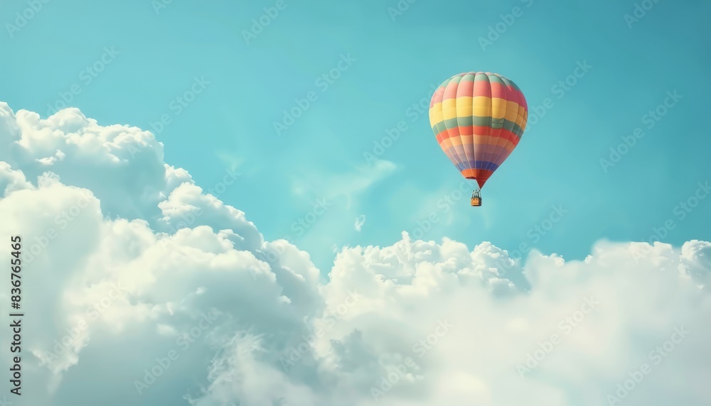 Naklejka premium Enchanting Adventure: Hot Air Balloon Soaring Through Blue Skies