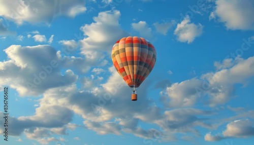 Captivating Views: Hot Air Balloon Soaring through a Dreamy Blue Sky © Paulius