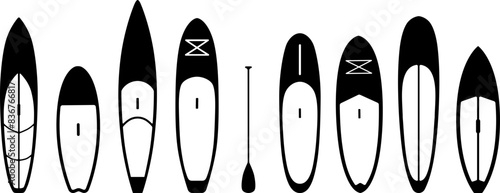 Vector Icons of Various Paddle Boards and Paddle