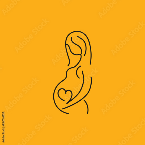 line art illustration depicts a pregnant woman gently cradling her belly with her hands.