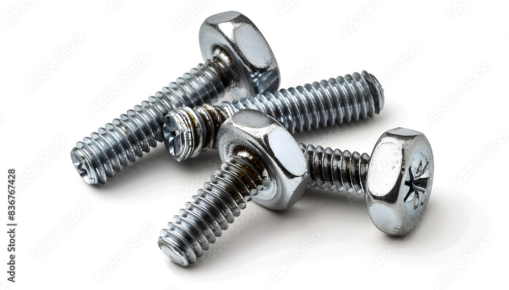 Three metal truss head screws isolated on white Three metal truss head screws isolated on white