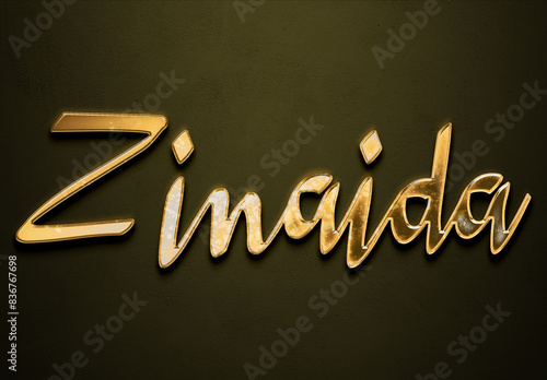 Old gold text effect of name Zinaida with 3D glossy style Mockup. photo