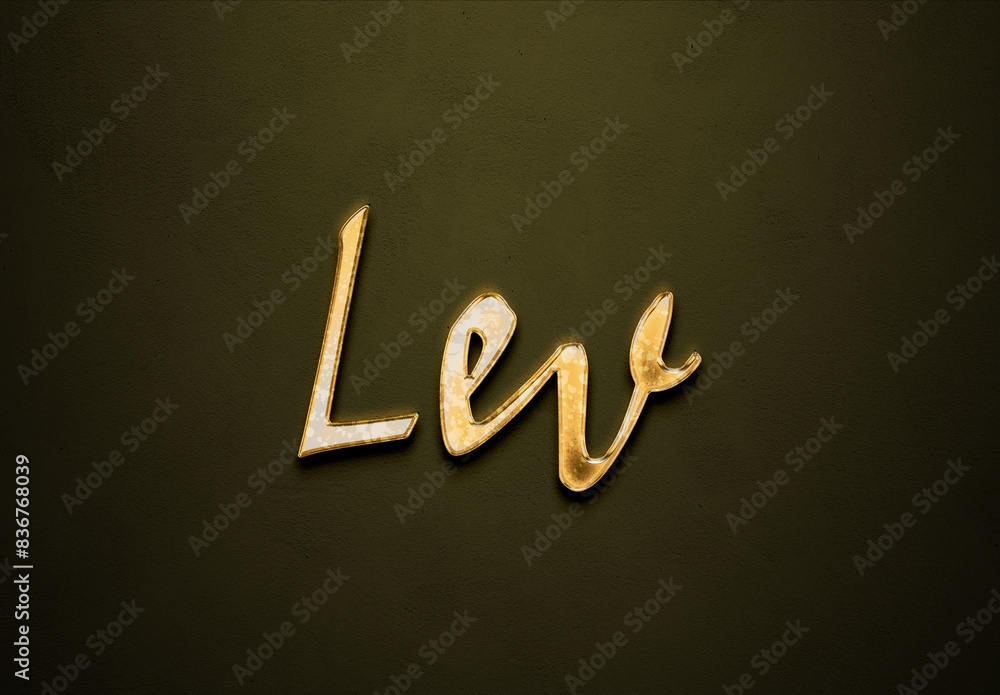 Old gold text effect of name Lev with 3D glossy style Mockup. Old gold text effect of name Lev with 3D glossy style Mockup.