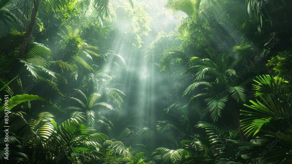 Tropical Rainforest with Sunlight Beams Tropical Rainforest with Sunlight Beams