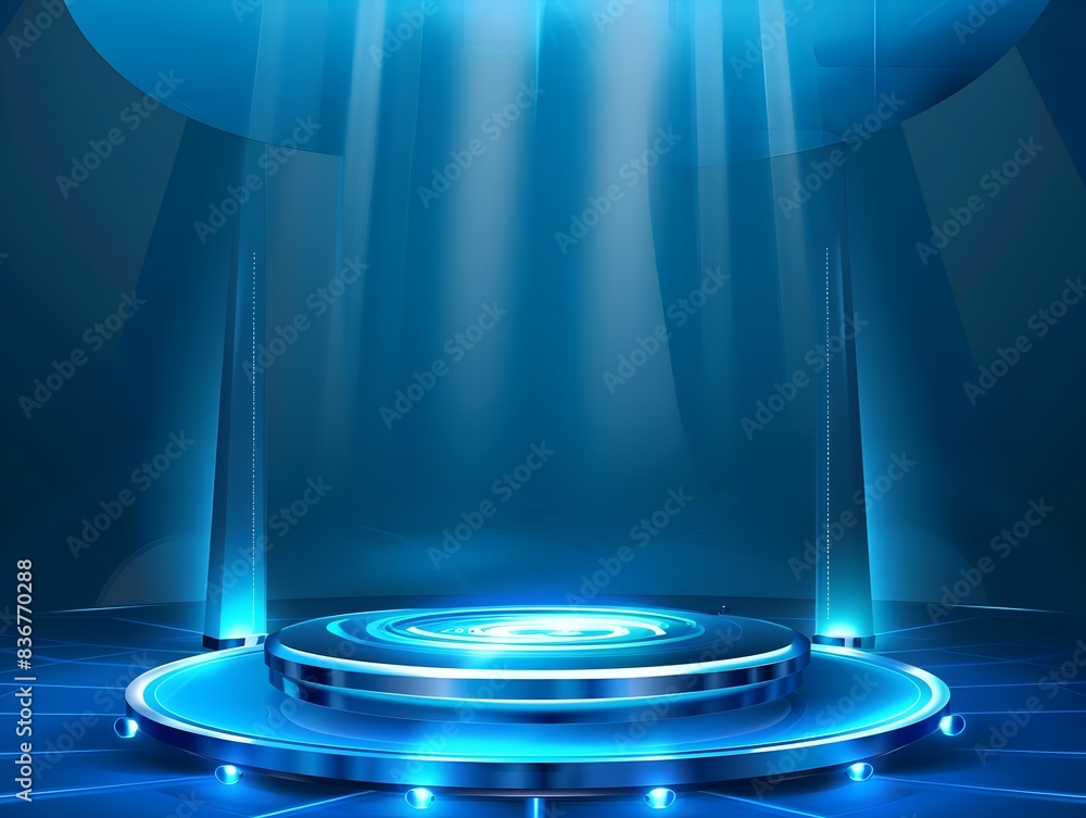 Futuristic Technology Background with Glowing Hologram Podium Futuristic Technology Background with Glowing Hologram Podium