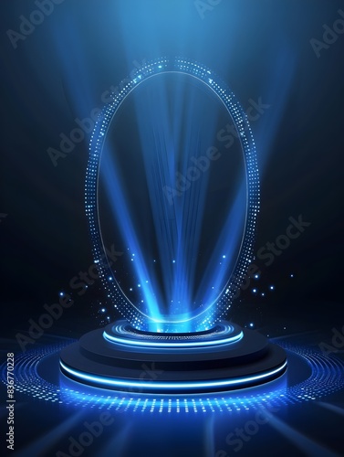 Futuristic Technology Background with Glowing Hologram Podium for Product Presentation  Design photo