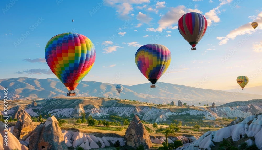 Obraz premium Aerial Bliss: Hot Air Balloons Soaring Over Goreme, Cappadocia