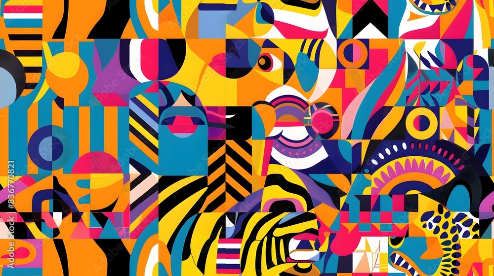 Obraz premium Captivating Bauhaus Inspired Tiger with Vibrant Geometric Patterns