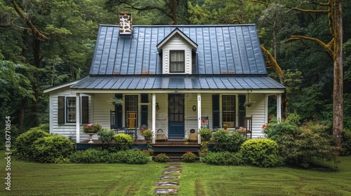 Charming Traditional One-Story Home: Inviting Porch, Clapboard Siding, Metal Roof
 photo