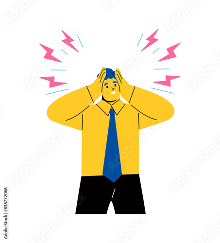 Business man covering his ears with his hands. Flat vector illustration isolated on white background