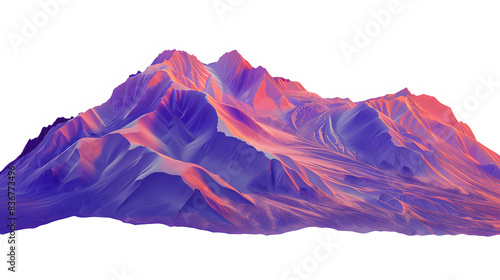 a purple and orange landscape with a mountain range isolated on white background, hyperrealism, png