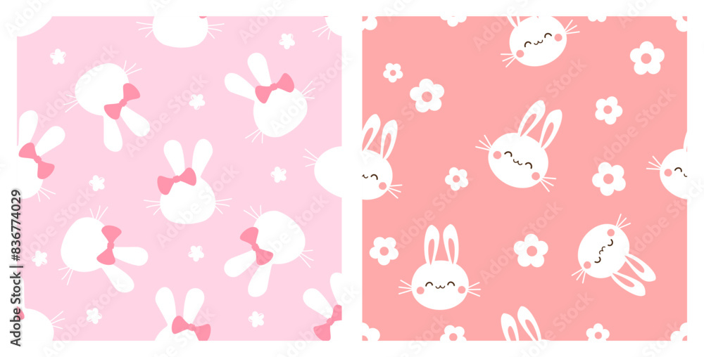 Seamless pattern with bunny rabbit cartoons on pink backgrounds vector. Seamless pattern with bunny rabbit cartoons on pink backgrounds vector.