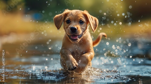 Wallpaper Mural A puppy jumping in puddles. Torontodigital.ca