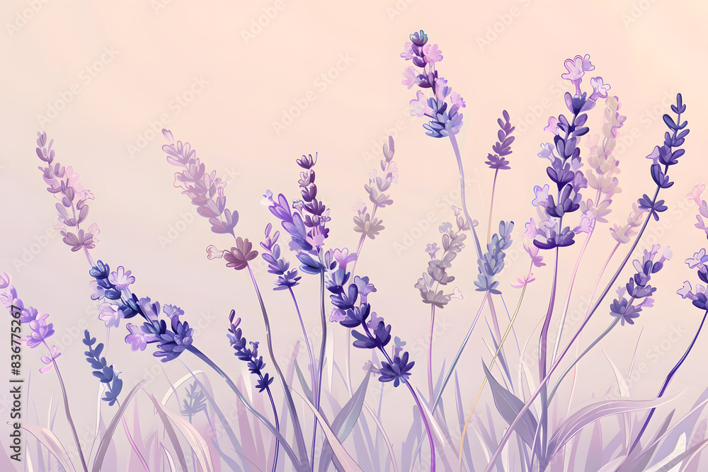 Cluster of fragrant lavender flowers, delicate petals swaying in the gentle breeze. Serene natural beauty