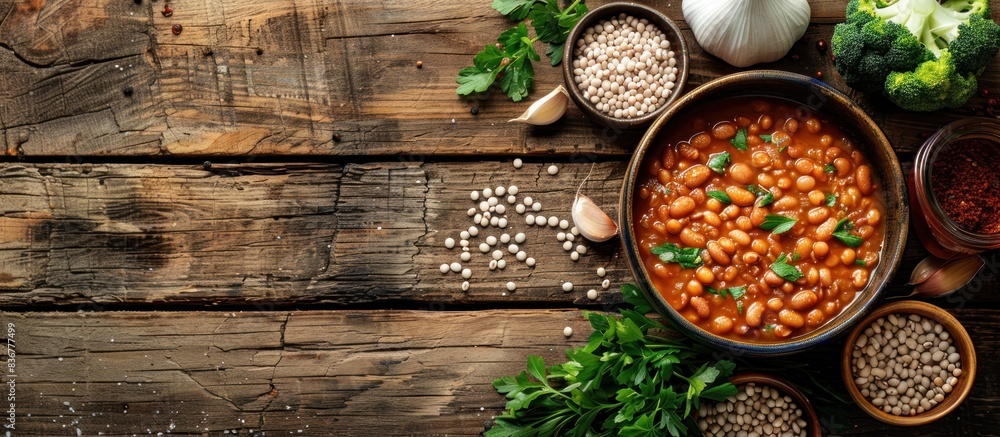 Set on a wooden table, a bowl overflowing with red beans offers a simple yet enticing display of cooking ingredients, ready to be utilized Set on a wooden table, a bowl overflowing with red beans offers a simple yet enticing display of cooking ingredients, ready to be utilized