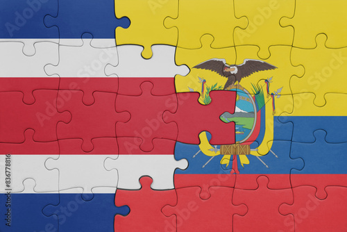 puzzle with the colourful national flag of ecuador and flag of costa rica .