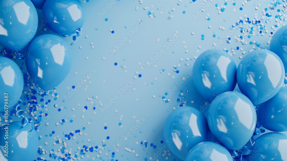 Blue balloons and confetti background with copy space. Blue balloons and confetti background with copy space.